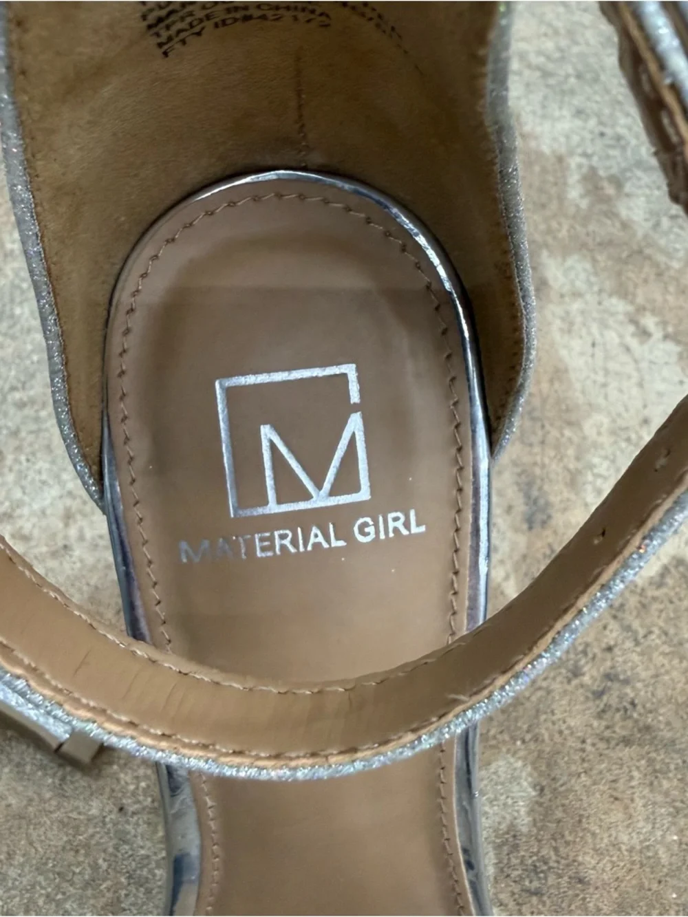 Material Girl Glitter Silver Open-Toe Ankle-Strap Heels - Picture 2 of 8